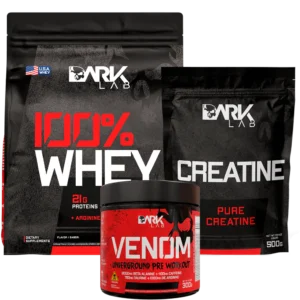 Creatina Pura Refil 500g + Whey 100% 900g Refil + Venom Pré Workout 300g Dark Lab